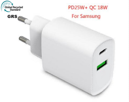25W quick charging PD+QC dual port charger certified with CE ROHS 