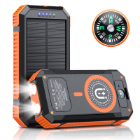 20000mAh Solar Power Bank With Wireless Charging,SOS Led Light,Lanyard Design,three-proof design 